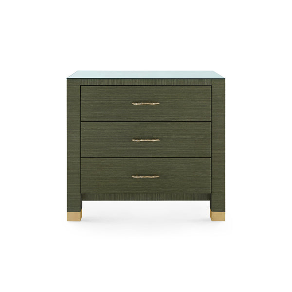 Camden 3-Drawer Side Table with Glass Top, Deep Olive