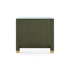Camden 3-Drawer Side Table with Glass Top, Deep Olive