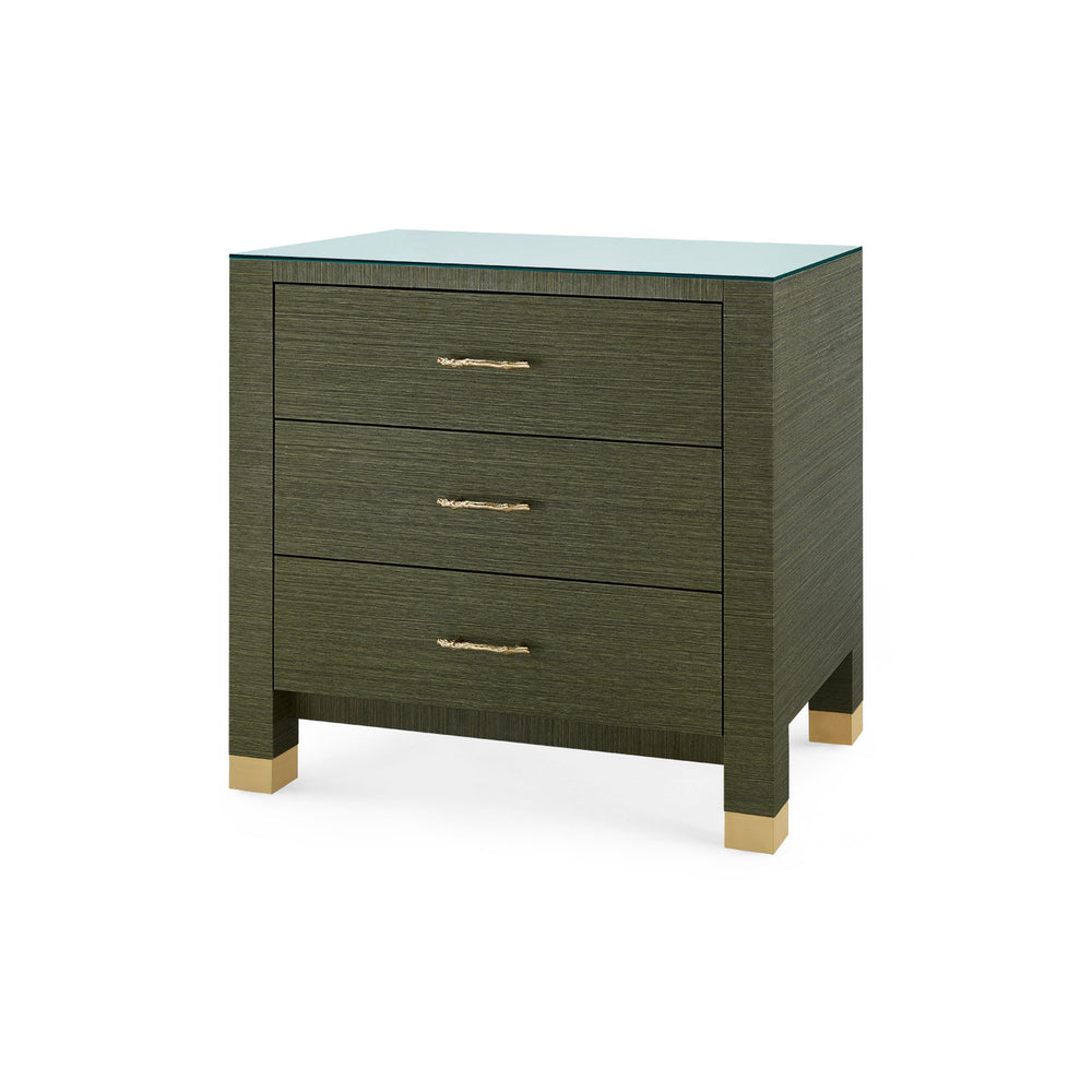 Camden 3-Drawer Side Table with Glass Top, Deep Olive-Blue Hand Home
