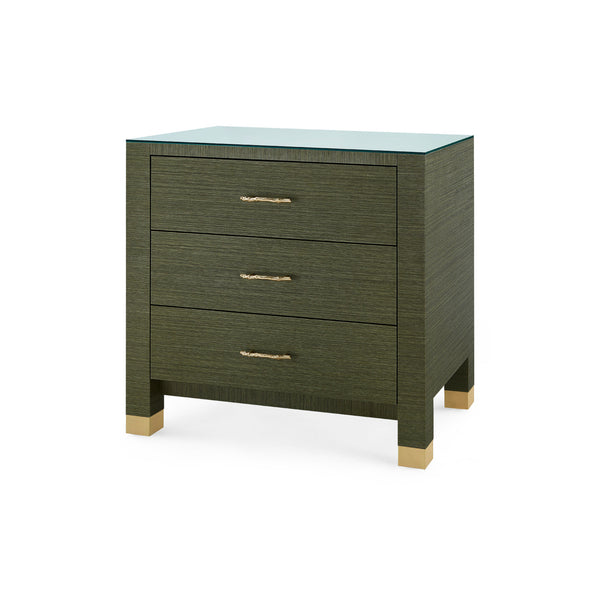 Camden 3-Drawer Side Table with Glass Top, Deep Olive