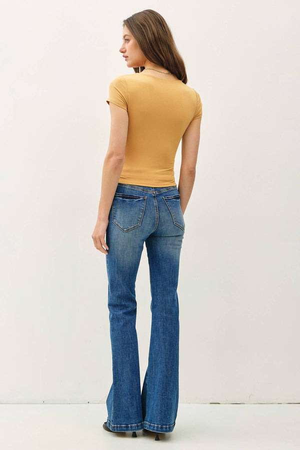 Square Neck Knit Tee-Blue Hand Home