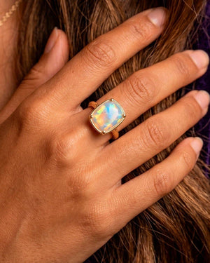 Sterling Silver Elongated Cushion Opal Cocktail Ring