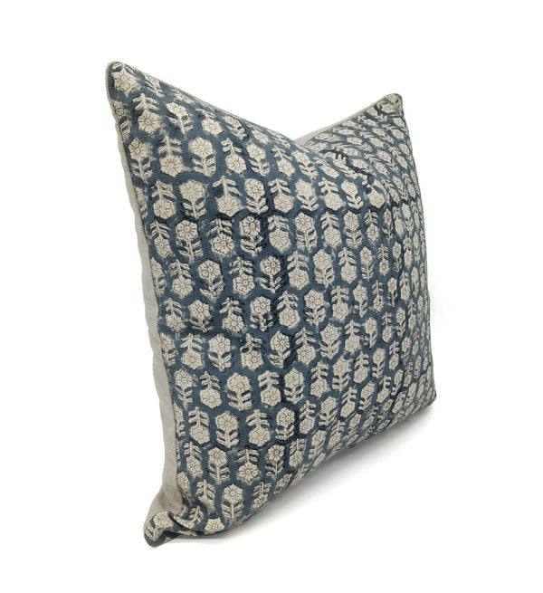 Handcrafted Block Print Duck Canvas Pillow Cover -Tulsi Buti-Blue Hand Home
