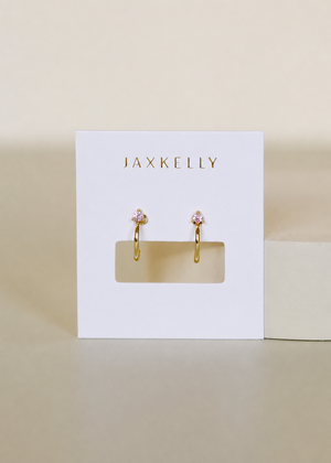 Open Mini Hoop - Pink Cz - Gold Earrings