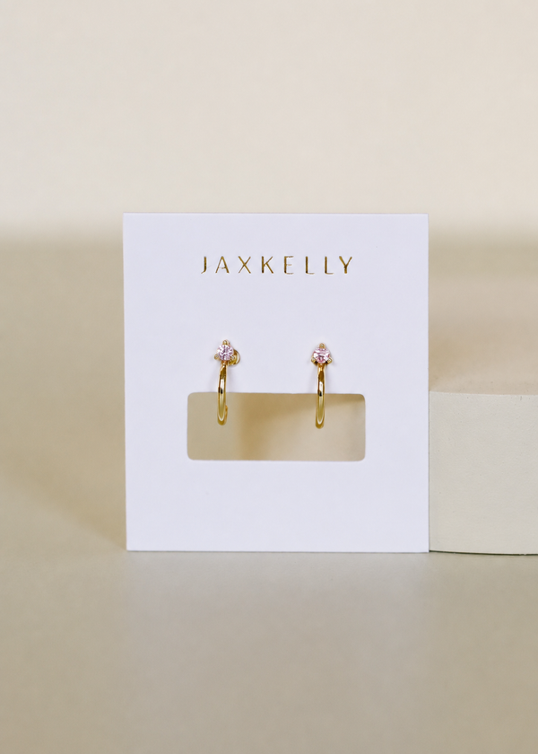 Open Mini Hoop - Pink Cz - Gold Earrings