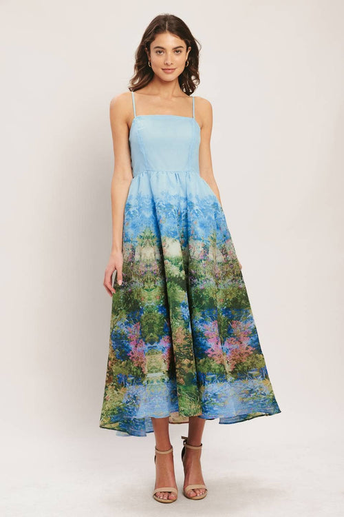 A printed woven midi dress - ID23205-Blue Hand Home
