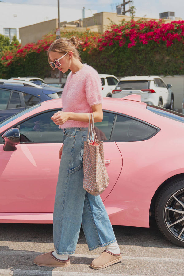 MOHAIR KNIT SHORT SLEEVE SWEATER CARDIGAN MSW11252-Blue Hand Home