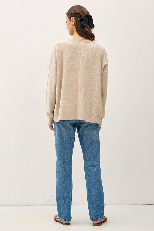 OVERSIZED SLUB YARN SWEATER WITH BACK STITCHING-Blue Hand Home