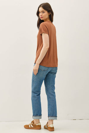 LINEN CLASSIC ROUND NECK SPLIT HEM T-SHIRT-Blue Hand Home