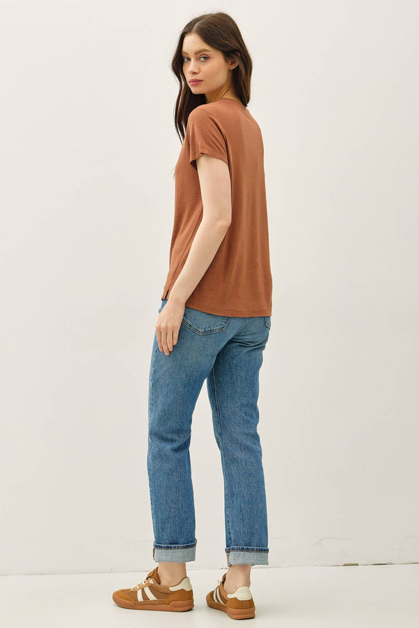 LINEN CLASSIC ROUND NECK SPLIT HEM T-SHIRT-Blue Hand Home