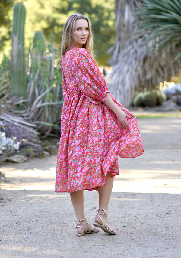 Mylah Midi Dress Block Printed Coral Multi-Blue Hand Home