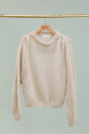 Round neck long sleeve sweater in 80% kid mohair-Blue Hand Home