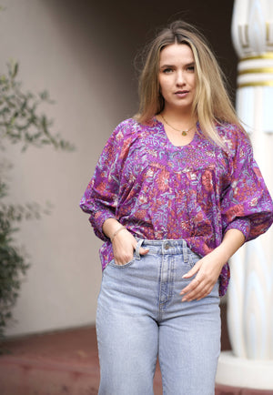 Premium Cotton Anjou Top O/S Purple-Blue Hand Home