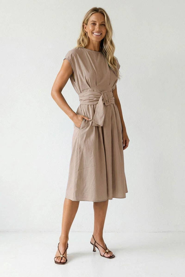 Buckle Detail Midi Dress-Blue Hand Home