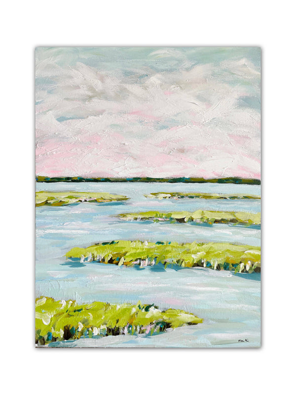 Abstract MarPrint on Paper, "Early Morning Marsh"-Blue Hand Home
