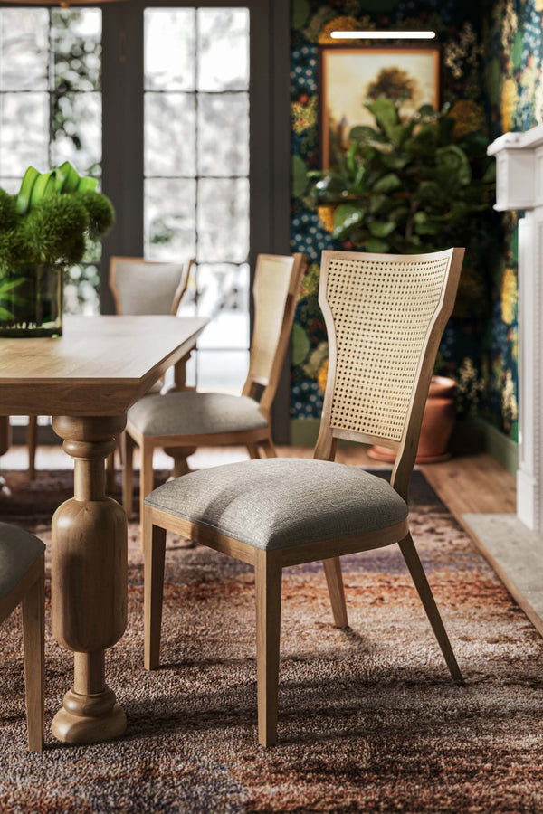 Aldgate Dining Chair w/ Rattan Back-Blue Hand Home
