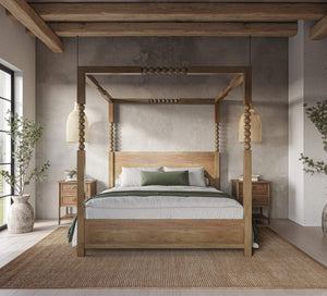 Cholet Poster King Bed In Fruitwood-Blue Hand Home