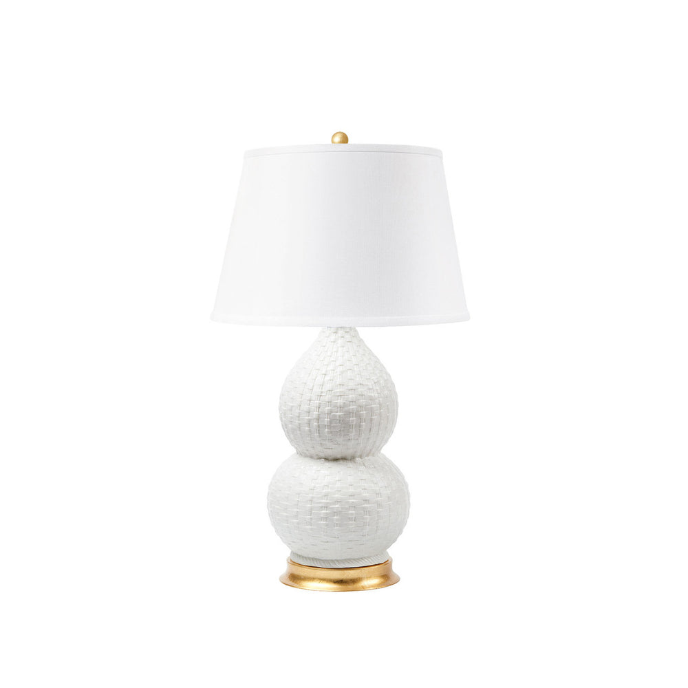 Charlotte Lamp with White Linen Shade, Gold, Blanc de Chine