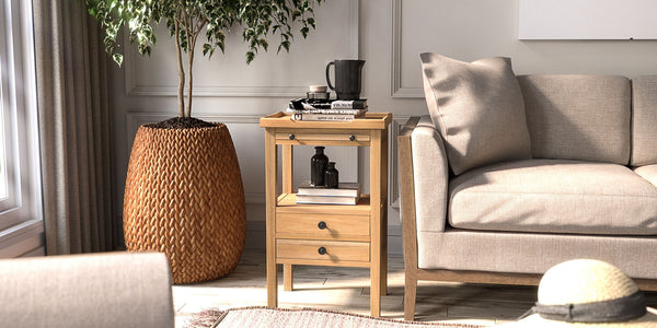 Eton 2 Drawer Side Table w/ Pull Out Shelf-Blue Hand Home