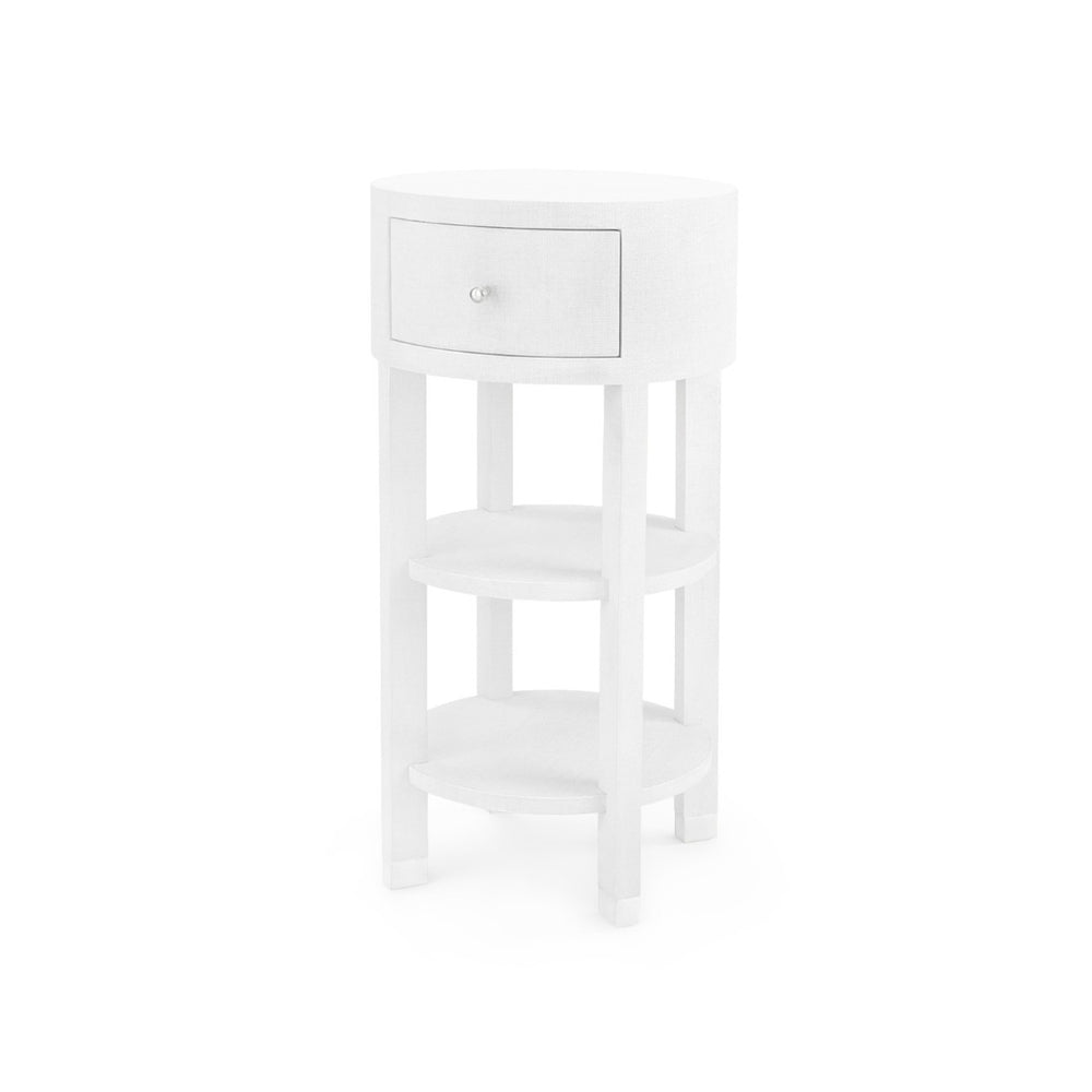 Claudette 1-Drawer Round Side Table, Cream, Nickel