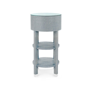 Claudette 1-Drawer Round Side Table with Glass Top, Washed Winter Gray-Blue Hand Home
