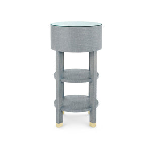 Claudette 1-Drawer Round Side Table with Glass Top, Washed Winter Gray-Blue Hand Home