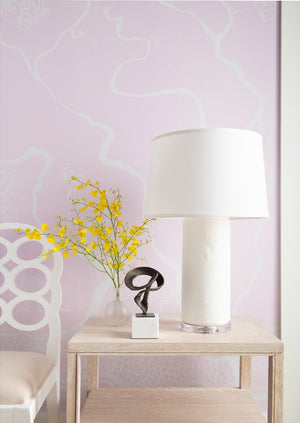Cleo Lamp with Shade 17-inch White Linen, with Nickel, Off White Linen