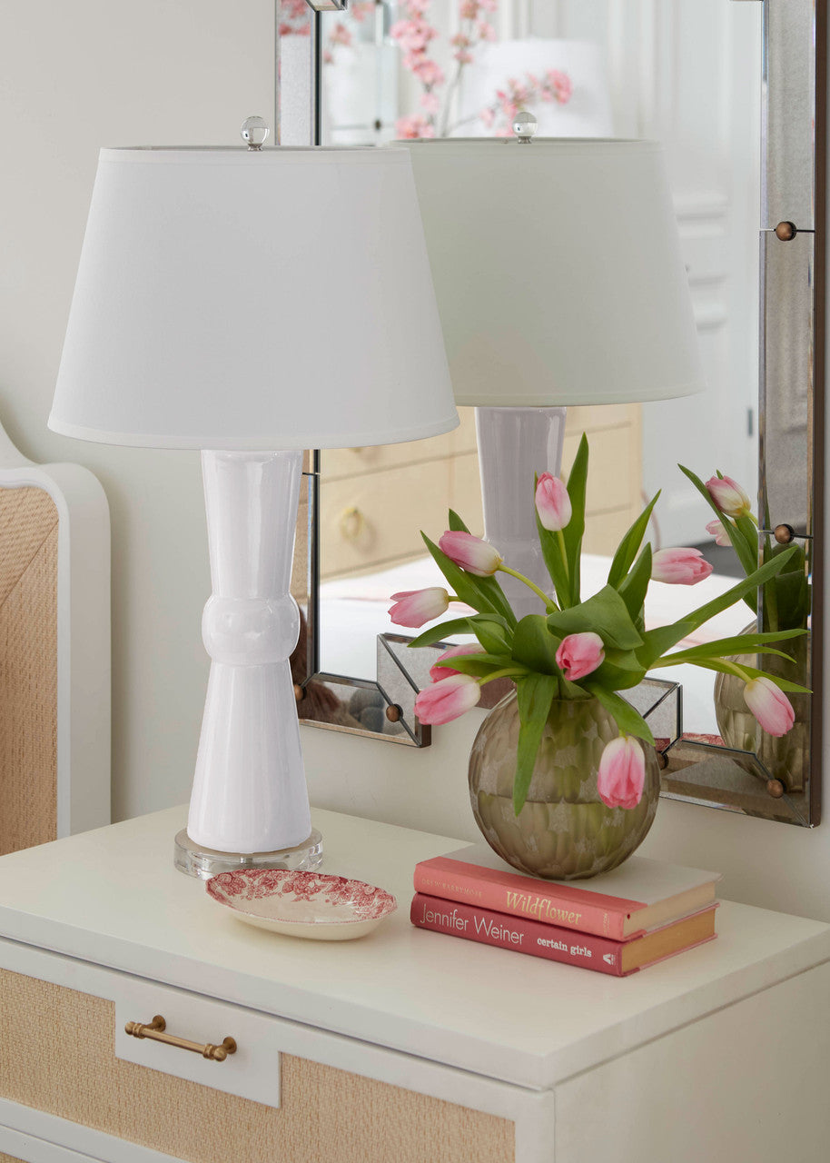 Clarissa Lamp with Shade 16-inch White Linen, with Nickel, Antique White