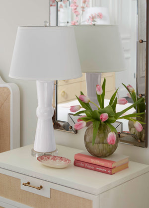 Clarissa Lamp with Shade 16-inch White Linen, with Nickel, Antique White