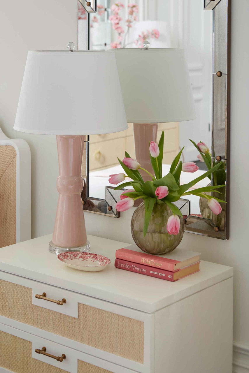 Clarissa Lamp with Shade 16-Inch White Linen, with Nickel, Pink