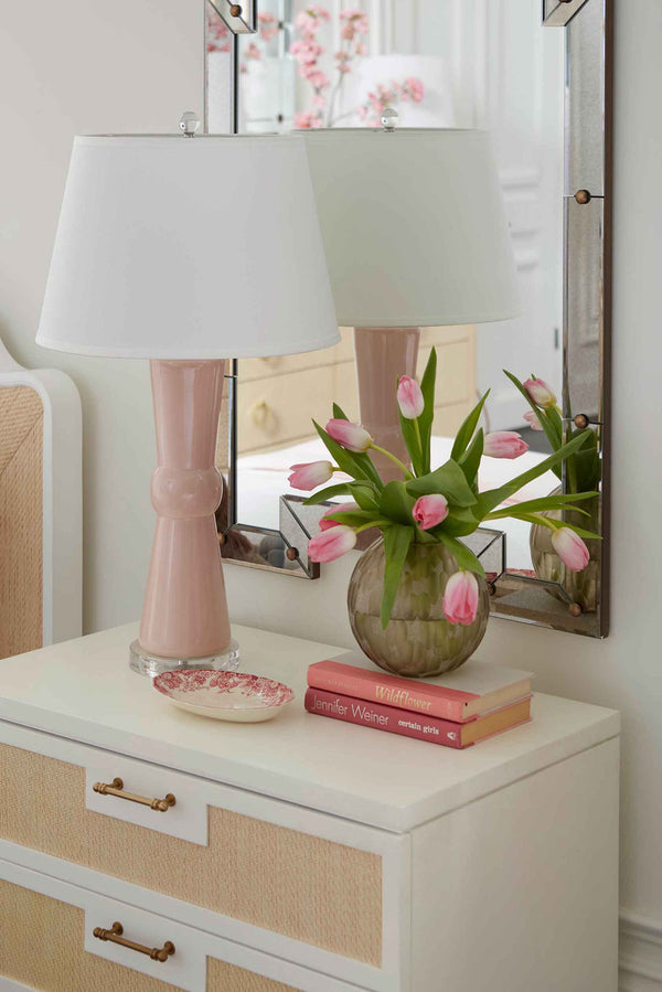Clarissa Lamp with Shade 16-Inch White Linen, with Nickel, Pink