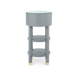 Claudette 1-Drawer Round Side Table with Glass Top, Washed Winter Gray