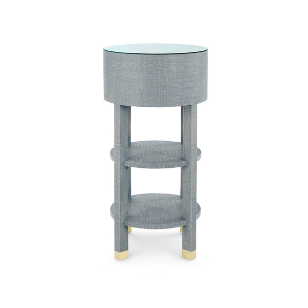 Claudette 1-Drawer Round Side Table with Glass Top, Washed Winter Gray