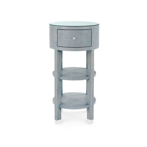 Claudette 1-Drawer Round Side Table with Glass Top, Washed Winter Gray