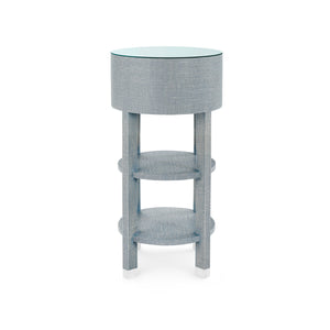 Claudette 1-Drawer Round Side Table with Glass Top, Washed Winter Gray
