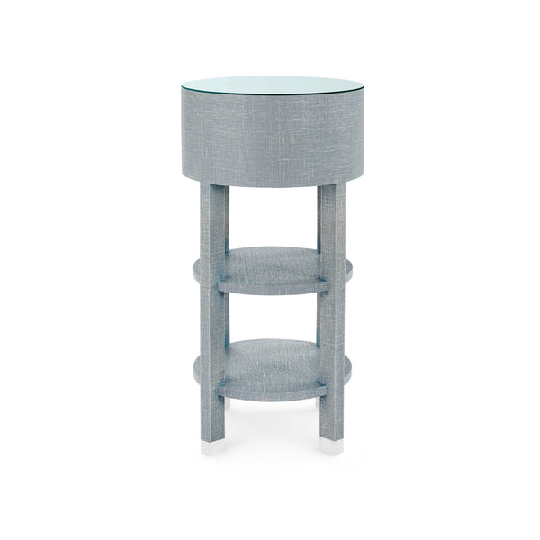 Claudette 1-Drawer Round Side Table with Glass Top, Washed Winter Gray