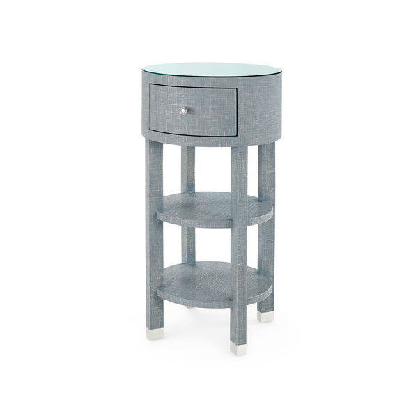 Claudette 1-Drawer Round Side Table with Glass Top, Cream