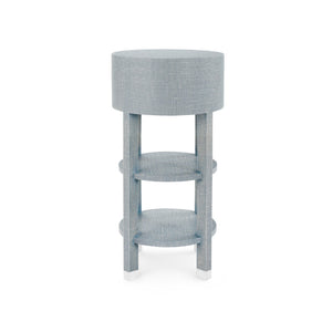 Claudette 1-Drawer Round Side Table, Washed Winter Gray, Nickel