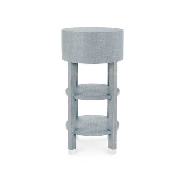 Claudette 1-Drawer Round Side Table, Washed Winter Gray, Nickel