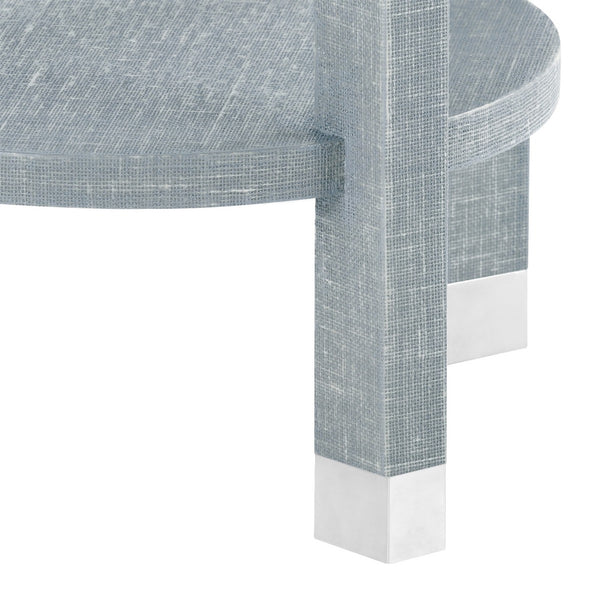 Claudette 1-Drawer Round Side Table, Washed Winter Gray, Nickel