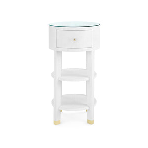 Claudette 1-Drawer Round Side Table with Glass Top, Cream