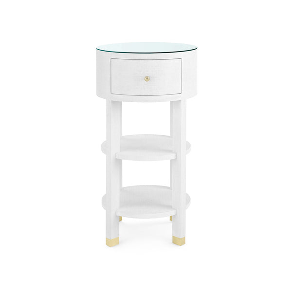 Claudette 1-Drawer Round Side Table with Glass Top, Cream