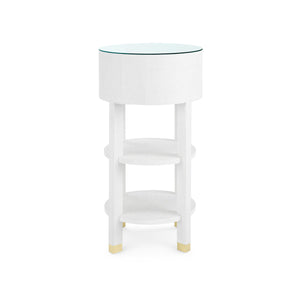 Claudette 1-Drawer Round Side Table with Glass Top, Cream