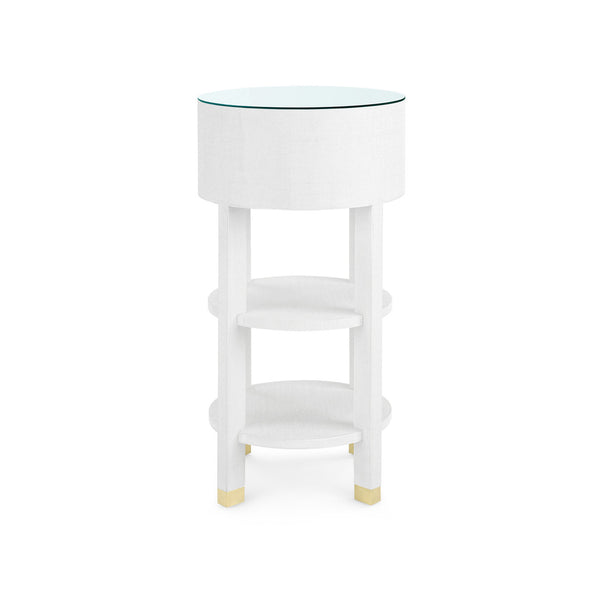 Claudette 1-Drawer Round Side Table with Glass Top, Cream