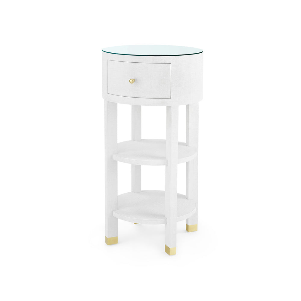 Claudette 1-Drawer Round Side Table with Glass Top, Cream-Blue Hand Home