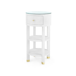 Claudette 1-Drawer Round Side Table with Glass Top, Cream