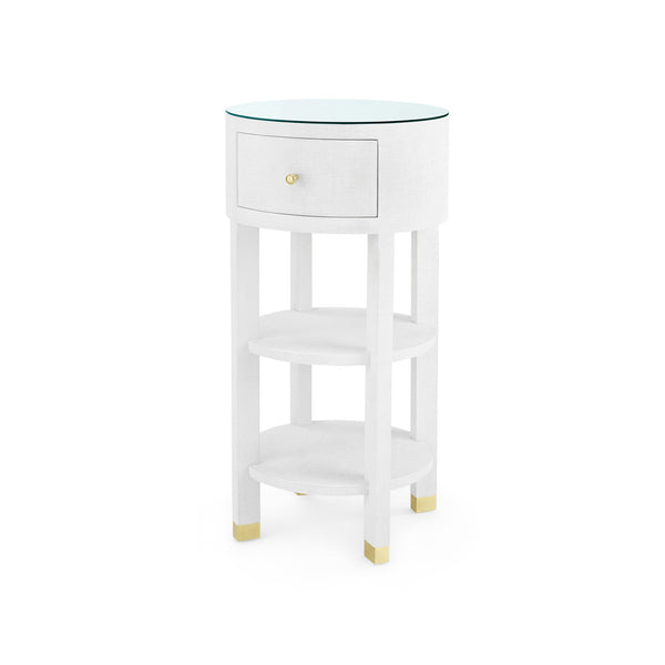 Claudette 1-Drawer Round Side Table with Glass Top, Cream