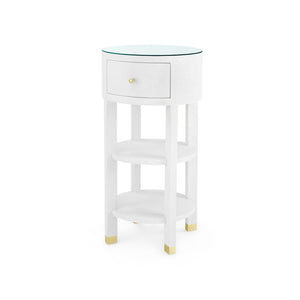 Claudette 1-Drawer Round Side Table with Glass Top, Washed Winter Gray