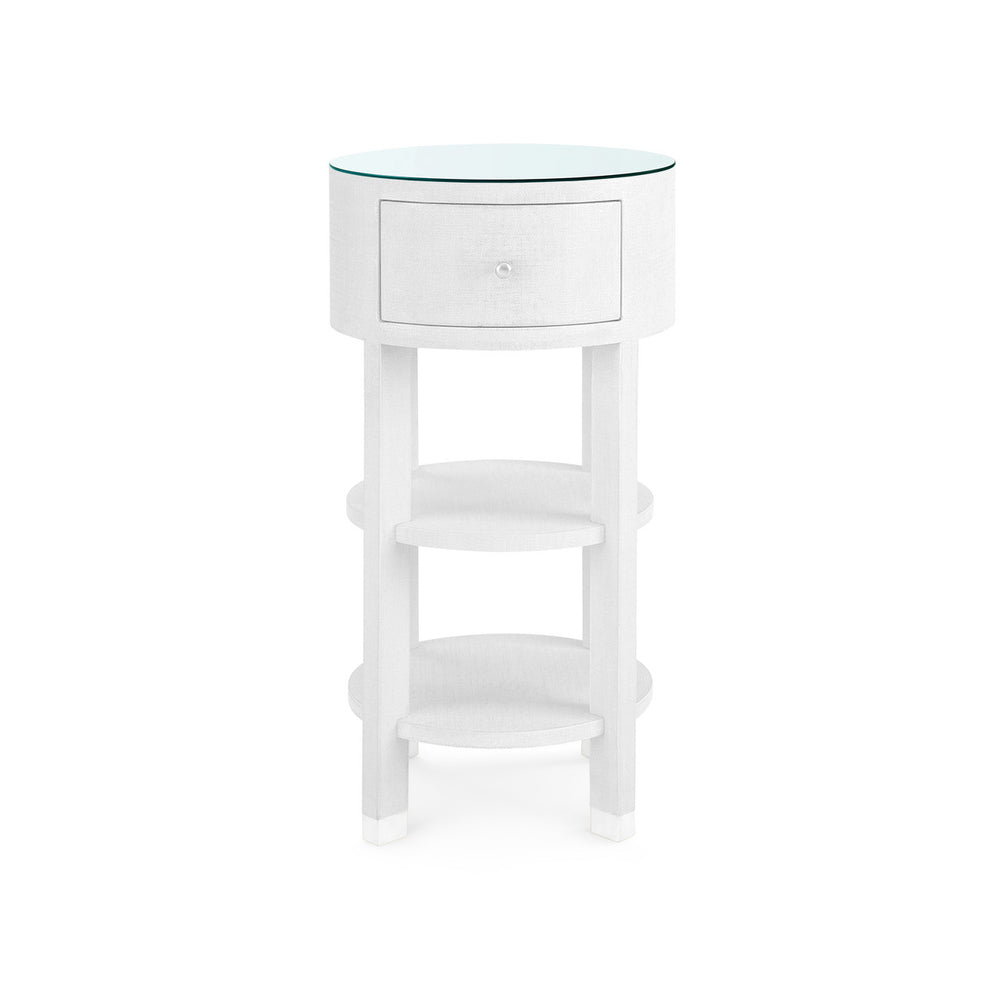 Claudette 1-Drawer Round Side Table with Glass Top, Cream-Blue Hand Home