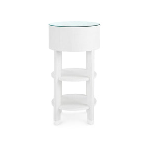 Claudette 1-Drawer Round Side Table with Glass Top, Cream